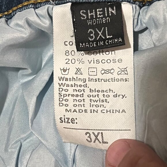 Shein Women Distressed Skinny Jeans 3XL Dark Blue Wash Frayed Hem Stretch Comfy - Picture 10 of 14